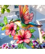 Hummingbird &amp; Hibiscus Faux Stained Glass Acrylic Ar Suncatcher – 9in - $491.84 MXN