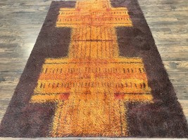 Rya Shag Rug 6x9 Finnish Carpet Mid Century 1960s Orange Brown Wool Pile Vintage - £2,161.69 GBP