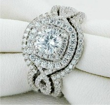 2.10Ct Redondo Imitación Diamante 3-Pcs Set de Anillo Compromiso 14k Blanco Oro - £58.77 GBP