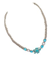 Choker Necklace with Blue Cat&#39;s Eye, Puka - $47.69