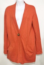 J. Jill S Orange V-Neck One-Button Long Cotton Angora Cardigan Sweater - £25.36 GBP