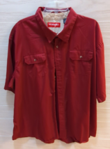 Wrangler men&#39;s 3XL button front short sleeve camp shirt solid dark red p... - $16.82