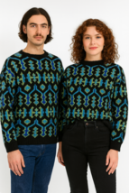 Vintage 1960s Patrik Peele Studio Wool Sweater Nordic Geometric Mod Blue... - $128.65