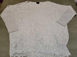 Worthington Petite Medium Gray 3/4 sleeve top lace bottom - $8.00