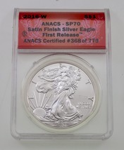 2016-W S$1 Silver American Eagle Burnished Graded by ANACS as SP70 First... - £77.89 GBP
