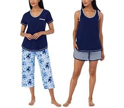 Carole Hochman Ladies 4-Piece Cotton Pajama Set for Women Size: M, Blue/Tie Dye - £31.96 GBP