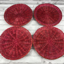Wicker Paper Plate Holders Red Rattan Picnic BBQ Camping Lot of 4 Vintage Retro - £16.23 GBP