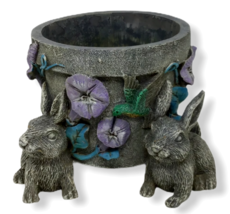 Easter Bunny Rabbits Hold Flower Pot Three Purple Vine 3D Relief Planter Patio - £22.85 GBP