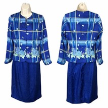 Adrianna Papell Vintage Silk Top &amp; Skirt Outfit Set ~ Sz 6 ~ Blue ~ Knee Length - £28.04 GBP