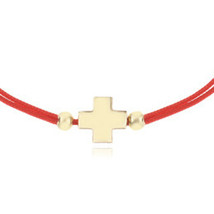 Bracelet à cordes rouges Kabbale 14 carats croix en or charme protection... - £111.07 GBP