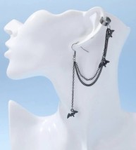 2 black bat cuff earrings one with a clip on the chain - £9.60 GBP