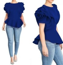 Women&#39;s Elegant Petal Sleeves Ruffled Rose Red Black Blue White Blouse Top S-2XL - £43.36 GBP+