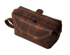Men&#39;s Buffalo Genuine Leather Toiletry Bag Waterproof Dopp Kit Shaving Bags And  - £32.20 GBP