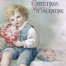 Greetings My Valentine Postcard Antique Vintage Embossed Victorian - £7.93 GBP