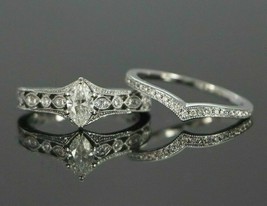 2.00Ct Marquise Cut Diamond 14K White Gold Finish Silver Bridal Wedding Ring Set - £119.87 GBP