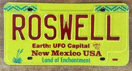 Roswell New Mexico USA Vanity Plate Embossed Red &amp; Yellow UFO Capital - $29.69