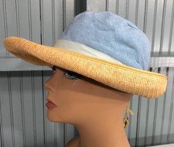 Vintage 56.5cm Famous Barr Straw Brim Ladies Dress Church Glamour Hat AS IS - $15.50