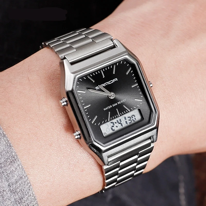 UTHAI CE103 Men&#39;s Electronic Watch Steel Strap Dual Display Fashion Business 30M - £92.67 GBP