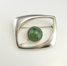 UNISEX nATURAL Green Jade Silver Brooch, Make offer! - €262,88 EUR
