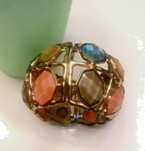 Bejeweled Chunky CUFF/BRACELET Pastel Multicolor Stones &amp; Goldtone 2.5/10.5 In. - £8.70 GBP