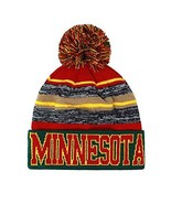 Minnesota Men&#39;s Blended Stripe Winter Knit Pom Beanie Hat (Green/Red/Wheat) - £11.95 GBP