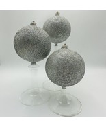 Set of 3 Tulip Stem Footed Iridescent Glitter Clear Glass Orb Oil Candle... - £35.77 GBP