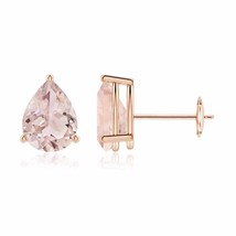 Morganite Pear-Shaped Solitaire Stud Earrings in 14K Gold (Grade-A , 8x6MM) - £423.65 GBP