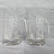 Lowenbrau USA Beer Steins Mugs 6 1/4&quot; Clear Glass with White Logo Very Heavy - $18.37