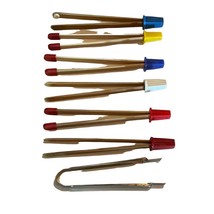 Lot of Wood &amp; Stainless Steel Print Tongs Set of 7 - £19.77 GBP