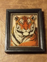Painted Tiger Cat Glass Framed Wall Picture Decor - £19.41 GBP