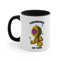 Thunking Of You Coffee Mug Funny Voodoo Doll Graphic Novelty Halloween Gift - £17.48 GBP