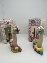 VTG Set Of 2 Hand Painted Porcelain Easter Bunny Candle Climber &amp; Holder - £13.90 GBP