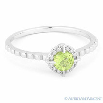 0.31ct Round Cut Green Peridot Gemstone &amp; Diamond Promise Ring in 14k White Gold - £289.45 GBP
