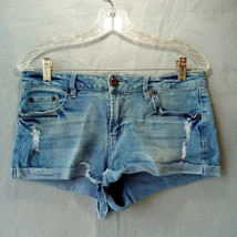 Highway Jeans Cuffed Short Shorts Women&#39;s Sz 9/10 Distressed Blue Stretch Cotton - £6.16 GBP