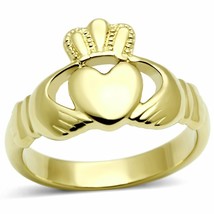 Gold Plated Claddagh Ring Stainless Steel TK316 - £13.29 GBP
