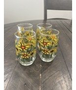 Vintage Sunflower Daisy Juice Tumbler Glass 6 oz. 4 inches Tall Set Of 4 - $556.59 MXN