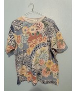 Vintage Capacity Knits women&#39;s L Floral Abstract Blouse  top shirt Pink ... - $166.58 MXN
