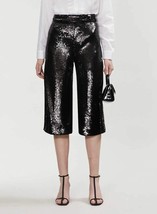 NEW MAJE Black Noir Party Sequin Wide Leg Cropped Culottes/Gaucho Pant (Size 34) - £172.56 GBP