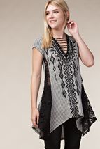 Cap Sleeve Black, Taupe Top w/Eyelet &amp; Stones by Vocal  Apparel S, M, L,... - £33.03 GBP