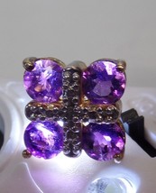 PAJ BB (Stamped) Ear Rings Purple Stones Gold Post Small Squares  3.1 Grams - £27.84 GBP