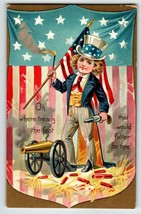 4th Of July Postcard Tuck Child Dressed As Uncle Sam Cannon Gun Unposted 109 - £13.87 GBP