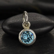 Sterling Silver Crystal Birthstone Charm - March 11x5mm - $259.25 MXN