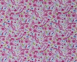 Cotton Pink Ribbon Floral Cancer Awareness White Fabric Print by Yard D6... - $11.95
