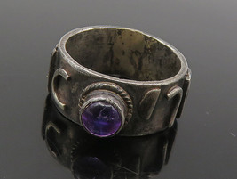 925 Sterling Silver - Vintage Cabochon Amethyst Oxidized Band Ring Sz 5- RG17994 - £30.02 GBP