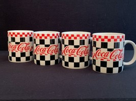 NEW! VINTAGE! 4 Coca Cola Coffee Cups Red Black Checkered Coke Gibson Mu... - £18.29 GBP
