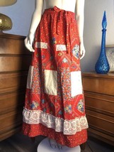 Renee California Patchwork Maxi Wrap Skirt Womens Large Red Lace Vintage... - $75.00