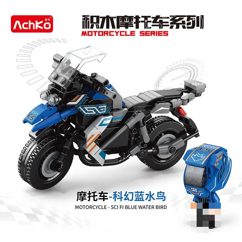 2023  City Motorcycle Model Building Blocks Speed Racing Car Moto Vehicle -Blue - £14.40 GBP