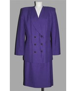 VTG 2-Pc Purple Double Breasted Long Collar Lined Jacket &amp; Skirt Suit Wm... - $58.79 CAD