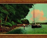 Vtg Postcard 1910s &quot;The Landing&quot; Sailboat at Shore - Faux Frame - Unused - $8.86
