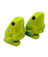 Green Frog Toad Blue Polka Dot Salt Pepper Shakers 1.75 inch Ceramic - $14.95